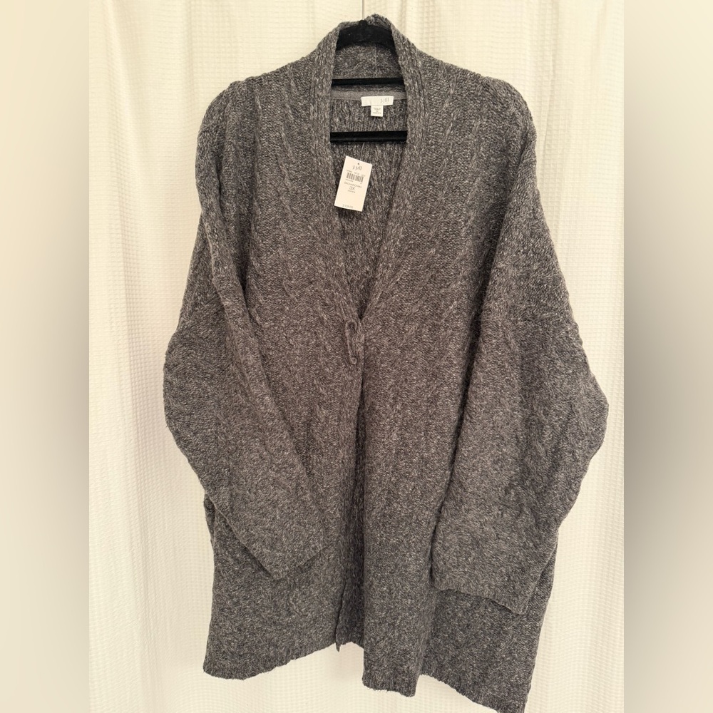 J. Jill Heathered Gray Knit Sweater Jacket with Safety Pin Closure